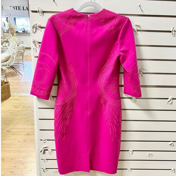 ph15 Embroidered 3/4 V-Neck Mini Sheath Dress Hot Pink Women's Size M / US 6 - Picture 7 of 7